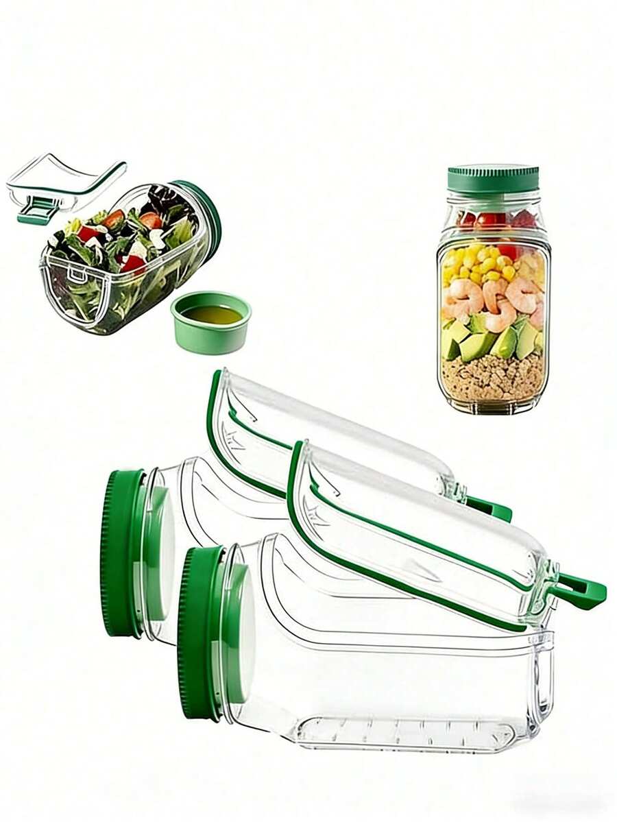 1000ml Vertical Layered Salad Container, Leak-Proof Lunch Box With Dressing Cup, All-In-One Lid And Container Design, Suitable For Office, Gym, Picnic (Orange/Green)