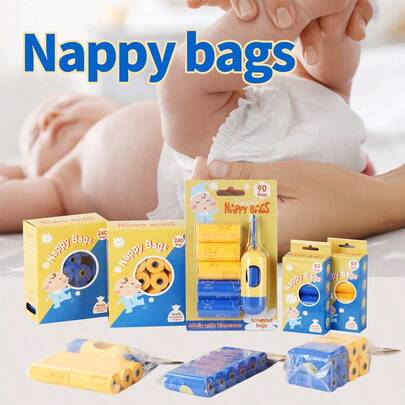 15/240个一次性尿布袋，带香味的系带尿布处理袋，婴儿旅行必备，尿布袋分配器，尿布桶配件，尿布处理袋或宠物粪便袋
