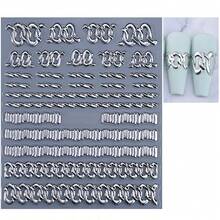 1张5D立体复古链条美甲贴纸，1张金色箔线法式简约线条锁链美甲贴花，银色金色浮雕波浪线情人节美甲贴纸美甲用品 - 彩色 - 查看 9