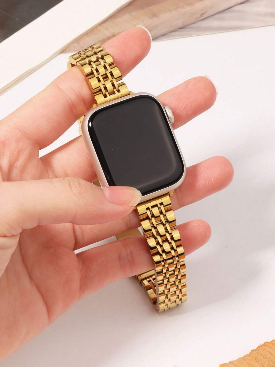 Slim Metal Band Compatible With Apple Watch Band 42mm 41mm 40mm 38mm 44mm 45mm 46mm 49mm ,Stainless Steel Compatible With IWatch Series Ultra SE 11/10/9/8/7/6/5/4/3/2/1/SE Bands For Women - Gold - View 1