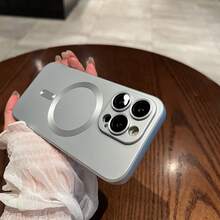 1pc Silver Magnetic Matte Spray Metal Paint Skin Feel Lens Film Liquid Silicone Magnetic Wireless Charging Anti-Fingerprint Full-Body Shockproof Phone Case Compatible With Apple 17Pro/17ProMax/Air/17/16Pro/16ProMax/16Plus/16/16E/SE4/15Pro/15ProMax/15Plus/15/14Pro/14ProMax/14Plus/14/13Pro/13ProMax/13/12Pro/12ProMax/12/11ProMax/11/11Pro - Silver - View 9