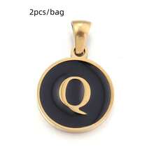 2pcs/Pack Stainless Steel Single-Sided Round English Letter Pendant, Fashionable Minimalist English Letter Pendant Necklace Accessory, DIY Jewelry Making Pendant - Black - View 7