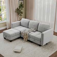 3-seater With 1 Footstool (light Gray)
