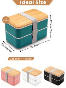1pc Double Layer Lunch Box, Wooden Grain Bento Box, Suitable For Office Workers, Large Capacity, Microwave , Food Storage Container, Lunch Box, Exquisite Food Vessel, Great Gift For Friends And Family - Multicolor - View 9