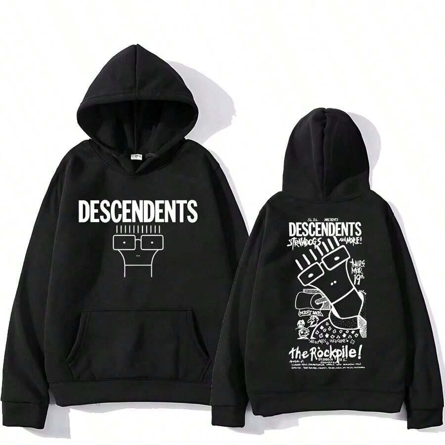 Descendents Hooded Cartoon Print Harajuku Casual Vintage Sweatshirt Graphic Printing  Clothes Moletom Gothic Puls Sweatshirts For Women Hoodies For Men Black Hoodie For Women Men's Hoodie Sweatshirts For Men - 黑色 - 查看 1