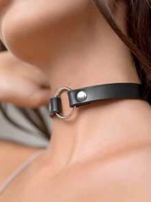 1pc Women's PU Collar With Rivet Necklace Decoration Gothic Punk Style Choker Festival Accessory - Black - View 7