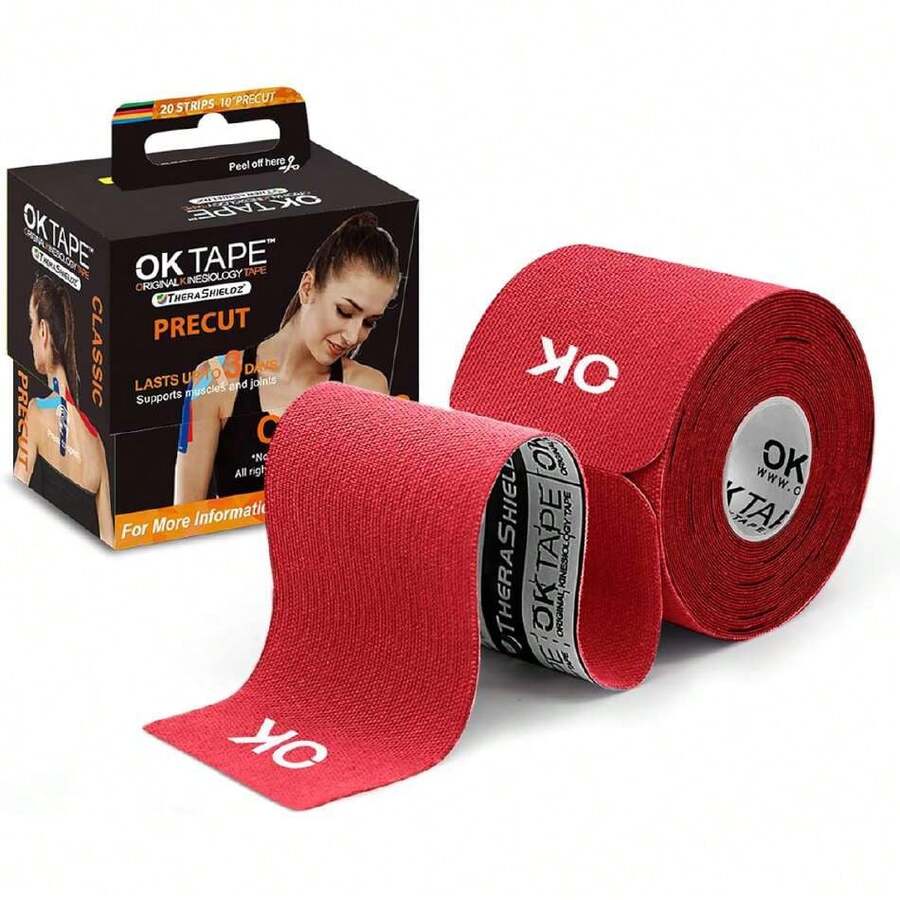 Kinesiology Tape 10 Inches Precut, 20 Strips, Cotton Elastic Athletic Tape Latex Free, 2in X 16ft, Red,39961000 - 紅色 - 查看 1
