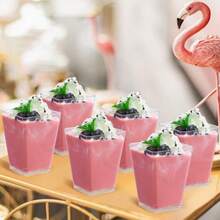 派对用品杯，透明杯，甜点杯，方形蛋糕杯，布丁杯，慕斯杯，适用于派对、生日、订婚、婚礼、情人节、圣诞节、感恩节等场合。 - 透明 - 查看 8