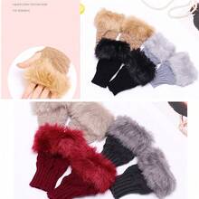 1 Pair Of Women'S Half-Finger Gloves For Autumn And Winter, Plush Thick Gloves With Exposed Fingers For Touch Screen Use - Black - View 4