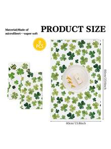 2条格子波点四叶草厨房毛巾，圣帕特里克节主题，可用作厨房擦手巾，适合农舍厨房、家庭室内餐具擦干。 - 綠色 - 查看 2