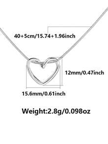 1件925纯银镂空心形吊坠项链（简约心形设计），含礼盒，适合日常佩戴和情人节礼物 - 銀色 - 查看 3
