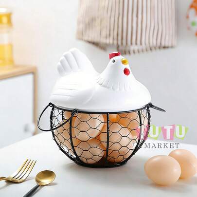 Cesta De Huevos Para El Hogar Y La Cocina, Cesta De Almacenamiento De PláStico Con Tapa, Cesta De Almacenamiento De Hierro Para Verduras, Cesta De Almacenamiento Para Frutas Y Verduras, Cesta De Metal