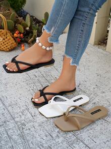 planare Giày sandal mùa hè thời trang mới, kiểu dáng giản dị, mũi vuông, chất liệu PU, hở mũi, thoải mái, nhẹ nhàng, thích hợp đi trong nhà và ngoài trời, nhiều màu sắc dành cho nữ, giày đi biển. - màu đen - Xem 9
