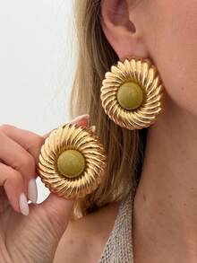 2pcs/Set Bohemian Geometric Circle Textured Fashion Earrings, Luxurious Elegant For Party, Casual, Vacation, Couple Date, Women's Holiday Birthday, Versatile Jewelry Gift - Earring - View 9