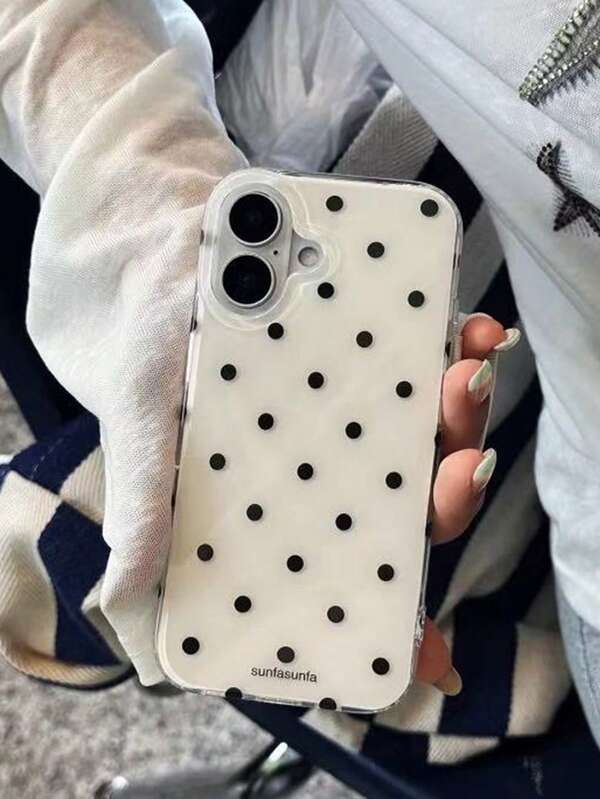 Étui de téléphone simple et mignon à pois noir et blanc, compatible avec 17 Pro Max, 16, 15, 14 Plus, 13, 12, 11, 14, 15, 16 Pro Max Coque arrière