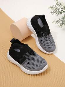 1 Pair Plain Color Block Simple Flat Casual Sports Shoes For Kids - Black - View 12