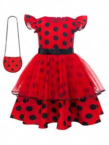 1 bộ trang phục hóa trang chấm bi đỏ cho bé gái dự lễ hội Carnival/Lễ Phục Sinh kèm mặt nạ mắt. - Đỏ - Xem 5