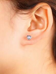1 par de pendientes de botón de circonita cúbica elegantes para adolescentes, para decoración diaria, para fiesta, joyería, regalo de cumpleaños - Celeste - Ver 4