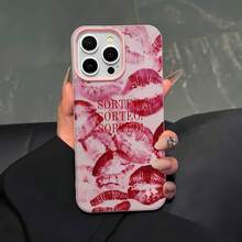 Estuche para teléfono con patrón de beso con estampado de labios Qué diseño elegante y divertido para cualquier ocasión Qué compatible con las fundas de teléfono ,  17,  16 Pro Max,  15 Pro Max,  13 y  12 Estuche para teléfono resistente a rayones con textura en paquete de 1 Perfecto para regalar a familiares, amigos, seres queridos, novios/novias o para Navidad - Rosa - Ver 2