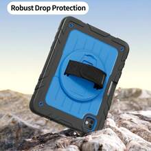 A One-Piece Silicone Case For IPad Pro 1/2/3/4 11-Inch Models, Featuring A 360-Degree Rotating Stand. Includes A Stylus Slot. - Black + Sky Blue - View 6