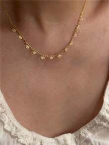 1pc Women's Necklace, Layered Beach Style Stainless Steel Mini Devil's Eye Tassel Pendant Necklace, Fashion Eye Jewelry Gift - Yellow Gold - View 2