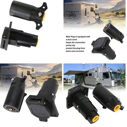 7 Clavijas Redondas Conector Adaptador de Remolque, Conector de Remolque Macho Hembra Adaptador de Cableado Enchufe 7 Vas Conector Empalme Conector para Rv Semirremolque
