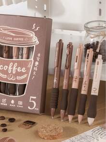 1pc/5pcs Coffee Press Ballpoint Pen, (5pcs/Box) Random Style And Color, High-Quality Creative Student Stationery Pen, Detachable, Office Signing Supplies, Gift For Family, Friends, Colleagues (The Image Is For Reference Only, The Actual Product Prevails) - Multicolor - View 1