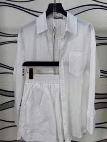 Women's Linen Set With Lined Shorts And Shirt - 白色 - 查看 2