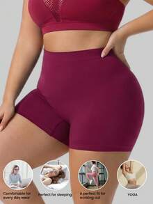 1pc Women Plus Size Solid Color Seamless Yoga Shorts, Quick Dry For Indoor Yoga, Outdoor Running, Cycling, Fitness, Shaping, Lifting - Burgundy - View 3