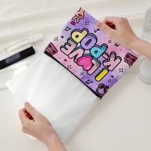 Mattel “我爱K-POP”带衬里收纳袋，彩色爱心音符卡通化妆包，旅行洗漱包，多功能收纳袋，DIY分类收纳，K-POP粉丝礼物，双面印花设计，非常适合存放化妆品、洗漱用品等。 - 彩色 - 查看 6