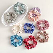 Satin Printed Scrunchie Small Heart Ponytail Hair Tie 2026 New Model - Trái tim đỏ thẫm - Xem 4