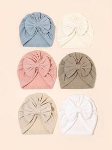 Set de 6 piezas de diademas con moño y gorros para bebé recién nacido, gorros de bebé, accesorios de temporada para bebés - Multicolor - Ver 6