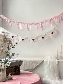 1件情人节心形留言横幅，带蝴蝶结；毛毡信封花环，带心形吊坠；新娘送礼会/婚礼装饰横幅背景；柔软的马黛茶染色乡村派对用品；婚礼/生日派对用品；房间背景装饰；新年礼物；母亲节；复活节 - 彩色 - 查看 4