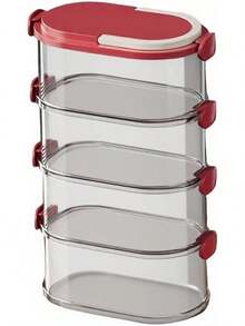 Juego de 4 recipientes apilables para especias, organizador de alimentos sellado multicapa para condimentos, cereales, granos café, tarros almacenamiento despensa cocina rojos, contened - 1 - Ver 2