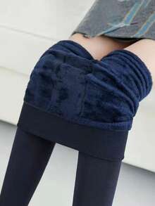 1 Pair Women's 200g Solid Color Ankle Pants, Comfortable & Warm, Suitable For Winter Holiday And Valentine's Day Gift - Black - View 9