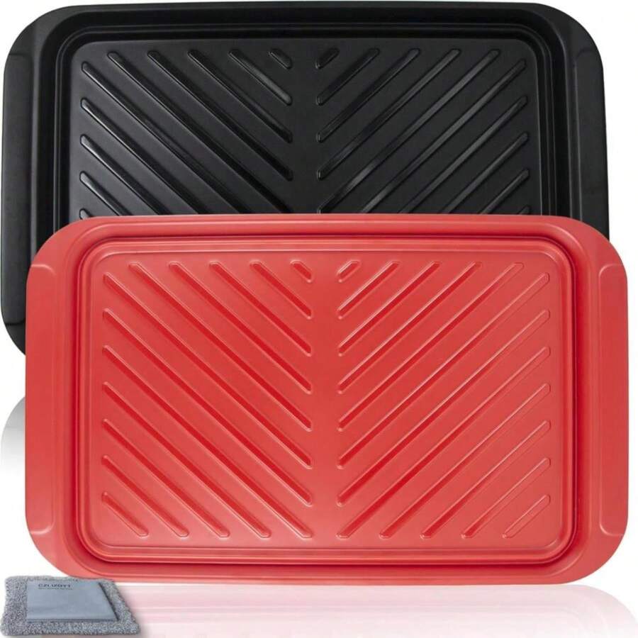 Czlizdyt Grilling Prep And Serve Trays, BBQ Tray For Raw And Cooked Food, Melamine Serving Platter For Food, Set Of 2, Black And White, Napkin And Cleaning Clothes Included - Màu B - Xem 1