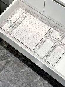 1/2/7pcs Transparent Drawer Storage Boxes, Large Square Stackable Makeup Organizer Containers, Multipurpose Drawer Organizer Trays For Cosmetics, Kitchen, Bathroom, Vanity , Makeup Room Decor,Makeup Bag,Travel Essential - Clear - View 18