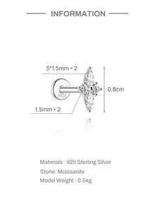 SereneSpark 1Pc Moissanite Stud Earrings 925 Sterling Silver Cartilage Earrings Hypoallergenic Flat Back 18K White Gold Plated Earrings For Daily Wear Wedding Party Engagement Fine Jewelry - White Gold - View 15