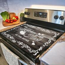 1pc Kitchen Stove Cover With "The Kitchen Is The Heart Of The Home" Text - Durable Gray Wood Grain Stove Top Cover Fits Most Ovens, Ideal Housewarming Gift - Multicolor - View 16