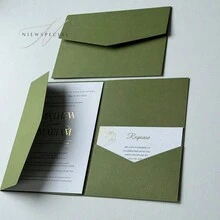 25 st. trippelvikta fickinbjudningskort för bröllop med kuvert, enkla inbjudningskort för förlovning, quinceañera, dop, gör-det-själv-inbjudningar, 5*7 tums inbjudningar, fickinbjudningar, anpassade inbjudningar, julkort - Mörkgrön - Visa 1