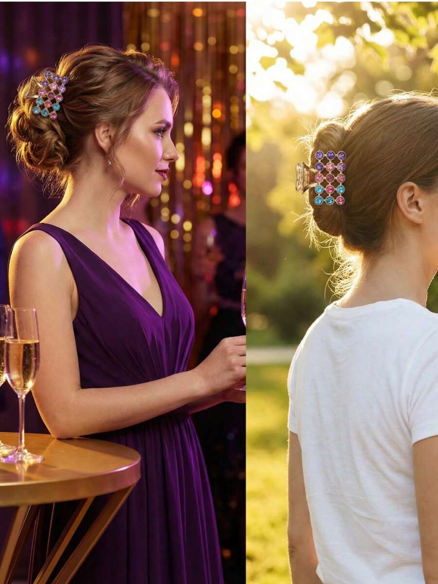 8 قطع مشابك شعر مرصعة بالراين للنساء - فاخرة وأنيقة، مثالية للضفائر والغرة والاستخدام اليومي والعمل والمدرسة والحفلات