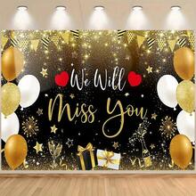 [Party Banner] 1 'We'll Miss You' Banner - Black And Gold Color, Suitable For Retirement Party Decorations, Farewell Backdrop, Remembrance-Themed Party, Photo Background - Multicolor - View 1