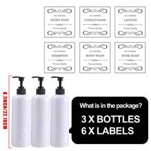 2/3 piezas Botellas dispensadoras de plástico recargables de 500ml con 6/8/12 etiquetas, aptas para jabón de platos/champú/jabón de manos/acondicionador/loción/gel de baño/limpiador facial, se pueden usar como regalos o decoraciones navideñas