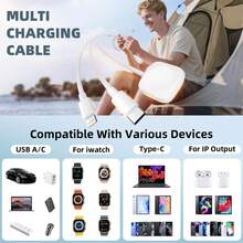 5合1磁吸充電器多功能手機快充線，適用於 /Lightning/USB-C 充電，便攜旅行磁吸快充線，兼容 Series Ultra SE/10/9/8/7/6/5/4/3/2/1，兼容 17/16/15/14/13/12 及其他設備 - 白色 - 查看 7
