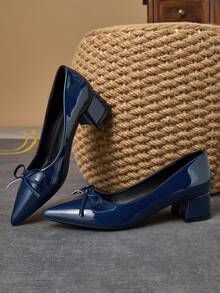 MonaNise Giày cao gót mũi nhọn màu đen bằng vải, kiểu dáng nữ, chất liệu cao cấp, có nơ thắt cổ, thích hợp cho kỳ nghỉ, du lịch, mua sắm, hoạt động ngoài trời. Kiểu dáng retro gợi cảm, giày cao gót màu xám thời trang, đa năng. - Xanh đậm - Xem 4