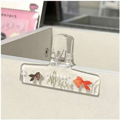 مشبك ذيل السمكة الذهبية الشفاف من الأكريليك، مشبك دفتر/مخطط الطالب، حامل أوراق موسيقى البيانو، مشبك ملف/وثيقة، مناسب كجوائز مدرسية، هدايا مكتبية وللمناسبات