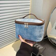 New Rhinestone Denim Handheld Makeup Bag, Portable Large Capacity Toiletry Bag, Fashionable High-End Organizer Bag, Suitable As Valentine's Day Gift, Wedding Gift - Multicolor - View 10