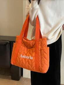 1pc Embroidered Customized Zodiac Sign Women Tote Bag, Large Capacity Travel Backpack, Personalized Name Customization, Zipper Closure, Thick Padding, Minimalist & Versatile, Casual Commute, Perfect Gift - Multicolor - View 3