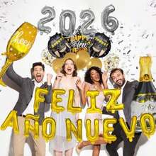 Kit Globos Metálicos Letrero Letras Decoración Fiesta Feliz Año Nuevo 2026 Botella y Copa Globos Latex Lentejuela Dorada 28 Pzas(default) - Multicolor - Ver 9