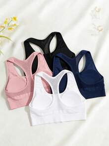 EMUPER 4 chiếc áo ngực thể thao không đường may, kiểu đan chéo, khoét lỗ, khóa kéo phía trước, dáng lửng dành cho nữ. - Nhiều màu - Xem 6